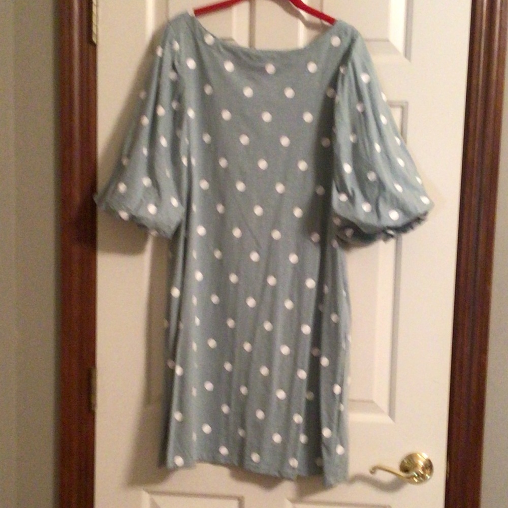 New!  Summer classic!  Light blue and white polka dot, size M